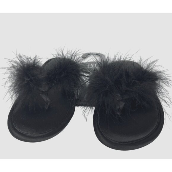 INC International Concepts Black Feather Faux Fur Slippers Womens Size 5-6 - Picture 3 of 12